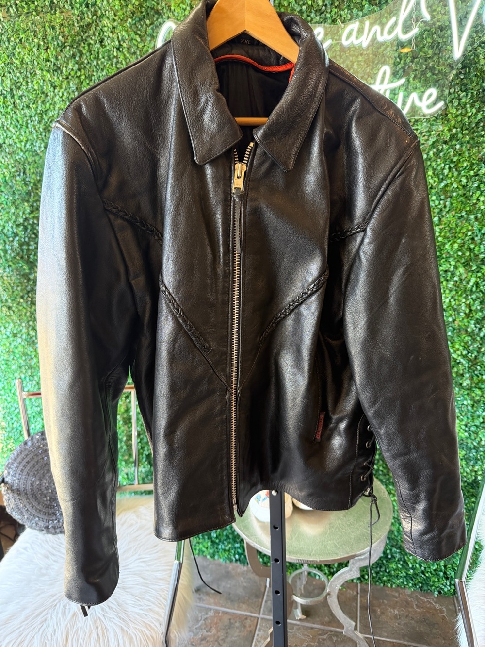 Interstate Vintage Leather Jacket Womens Motorcycle Black Lace Up Side